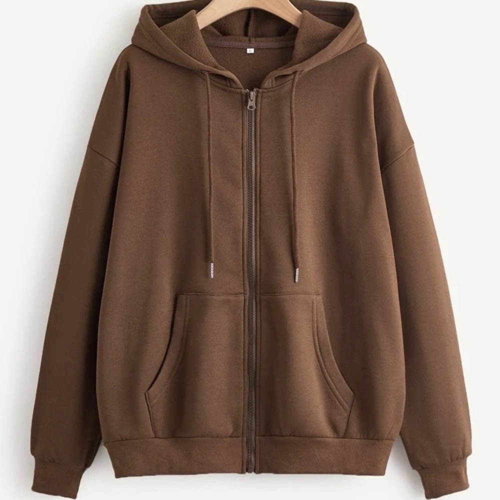 Trendy Brown Zip Up Hoodie